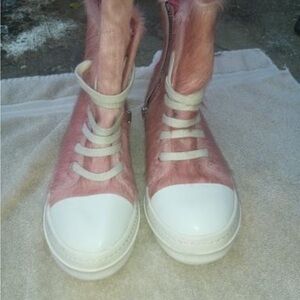 Rick Owens Pink and White Canvas Sneakers